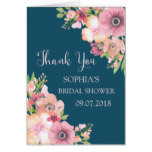 Navy Blue Pink Floral Bridal Shower Thank You Card
