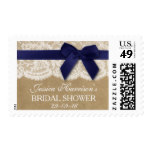Navy Ribbon On Kraft & Lace Bridal Shower Postage