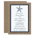 Navy Starfish Beach Burlap Bridal Shower Card