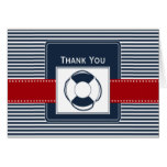 navy stripes, lifebuoy, nautical wedding Thank you Card