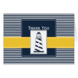 navy stripes,lighthouse, nautical  Thank you Card