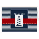 navy stripes,lighthouse nautical wedding Thank you Card