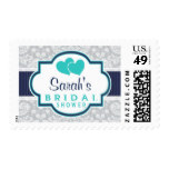 Navy, Turquoise, Gray Damask Bridal Shower Stamp