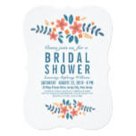 Orange Blue Floral Bridal Shower Photo Invite