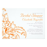 Orange Flourish Bridal Shower Invitations