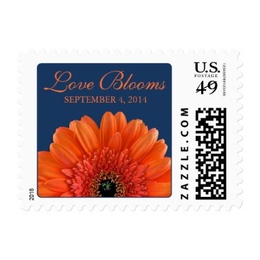 Orange Gerbera Daisy Navy Blue Love Blooms Wedding Postage Stamp