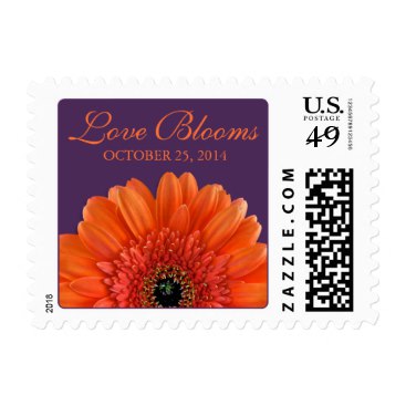 Orange Gerbera Daisy Purple Love Blooms Wedding Stamps