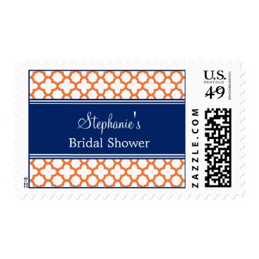 Orange , Royal Blue Quatrefoil Bridal Shower Stamps