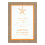 Orange Starfish Beach Burlap Bridal Shower Card