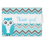Owl Baby Shower Thank You Note Blue Chevron Card