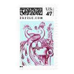 PEACOCKS IN LOVE ,red green Postage