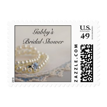 Pearls, Diamond Ring and Blue Lace Bridal Shower Stamps