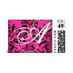 Pink and Black Damask Monogram Stamp