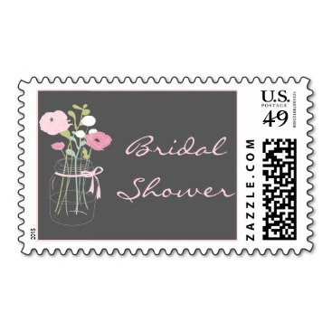 Pink and Grey Mason Jar Bridal Shower Stamps