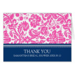 Pink Blue Damask Bridal Shower Thank You Card
