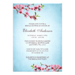 Pink Cherry Blossoms Vintage Blue Bridal Shower Card