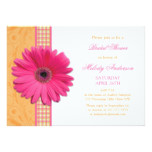 Pink Daisy Orange Plaid Recipe Bridal Shower Card