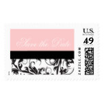Pink Damask Wedding Save the Date Postage
