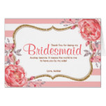 Pink Floral Bridesmaid Bridal Party Thank You Card