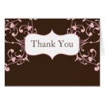 Pink Flourish on Brown Thank You Note Card