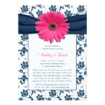 Pink Gerber Navy Damask Bridal Shower Invitation