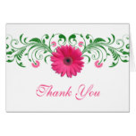 Pink Gerbera Daisy Green Floral Wedding Thank You Card