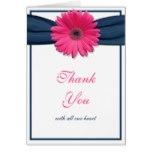 Pink Gerbera Daisy Navy Ribbon Wedding Thank You Card