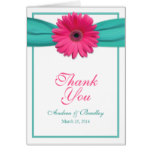 Pink Gerbera Daisy Turquoise Wedding Thank You Card