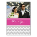 Pink Gray Chevron Photo Wedding Thank You Card