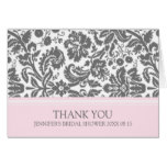 Pink Gray Damask Bridal Shower Thank You Card