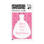 Pink hearts wedding dress bridal shower stamps