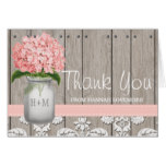 Pink Hydrangea Monogrammed Mason Jar THANK YOU Card