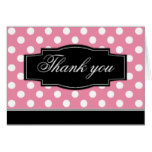 Pink Polka Dot Black Frame Thank You card