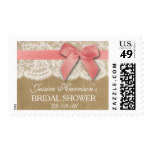 Pink Ribbon On Kraft & Lace Bridal Shower Stamp