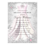Pink Silver Jewel Snowflake Bridal Shower Dress Card