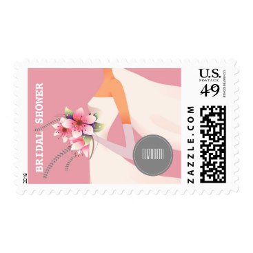 Pink, White & Grey Bridal Shower Postage Stamps