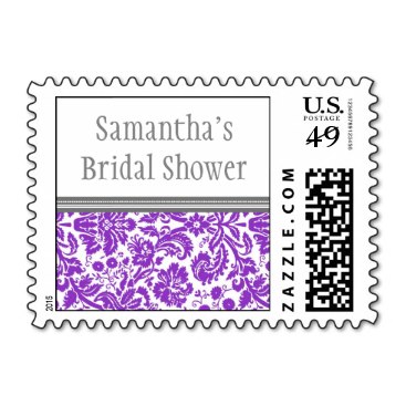 Plum Grey Damask Bridal Shower Wedding Stamp