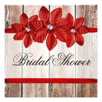Poinsettia Barn Wood Red Ribbon Bridal Shower Card