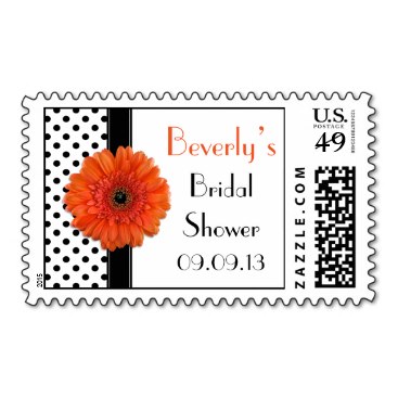 Polka Dot Orange Gerber Daisy Bridal Shower Stamps