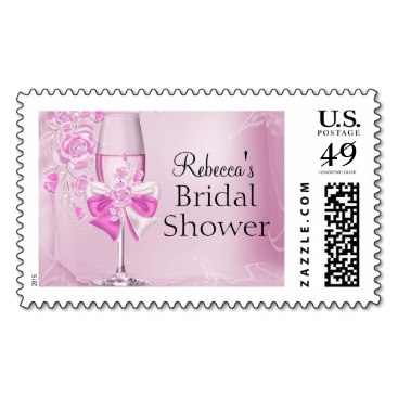 Pretty Pink Rose & Champagne Bridal Shower Stamp