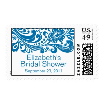 Print Floral Swirl Damask Bridal Shower Stamp Blue