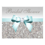 Printed Silver Sequin Teal Bow Image Bridal Shower Card