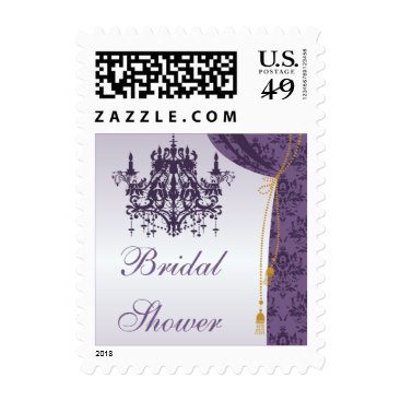 Purple Chandelier and Damask Curtain Bridal Shower Stamps