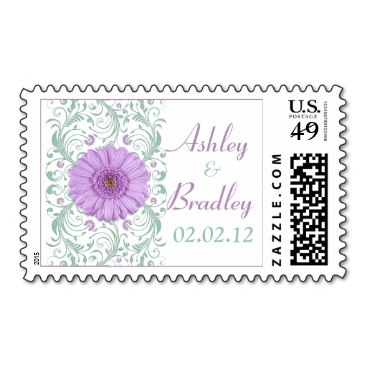 Purple Daisy Mint Green Floral Wedding Postage