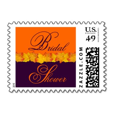 Purple Fall Leaves Bridal Shower Text Postage