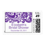 Purple Floral Swirls Damask Bridal Shower Stamp