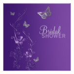 Purple Gray Floral Butterfly Bridal Shower Invite