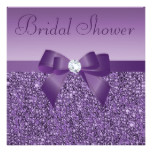 Purple Printed Sequins Bow & Diamond Bridal Shower Card