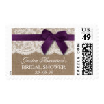 Purple Ribbon On Burlap & Lace Bridal Shower Postage