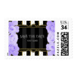 Purple Roses Black Stripes & Gold Bridal Shower Postage Stamp